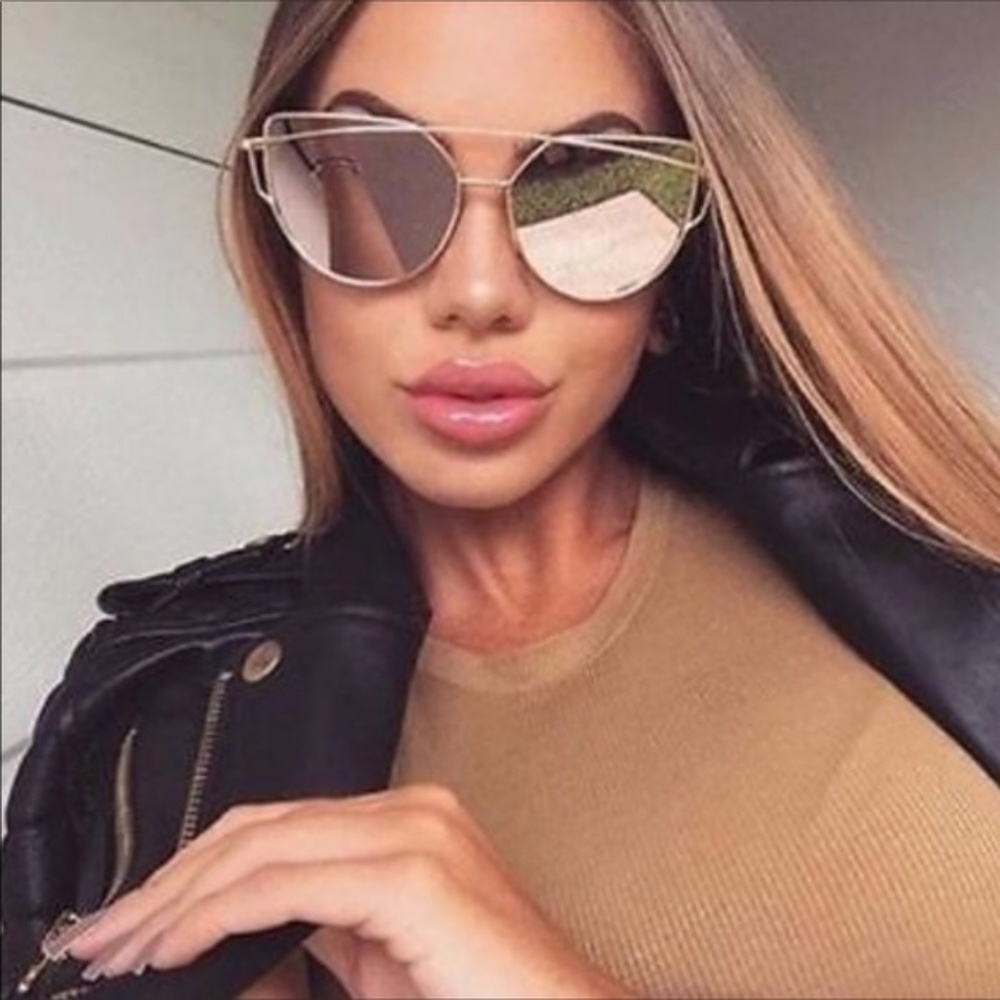 3/$30 Rose Gold Mirror Cat Eye Sunglasses - Picture 3 of 8